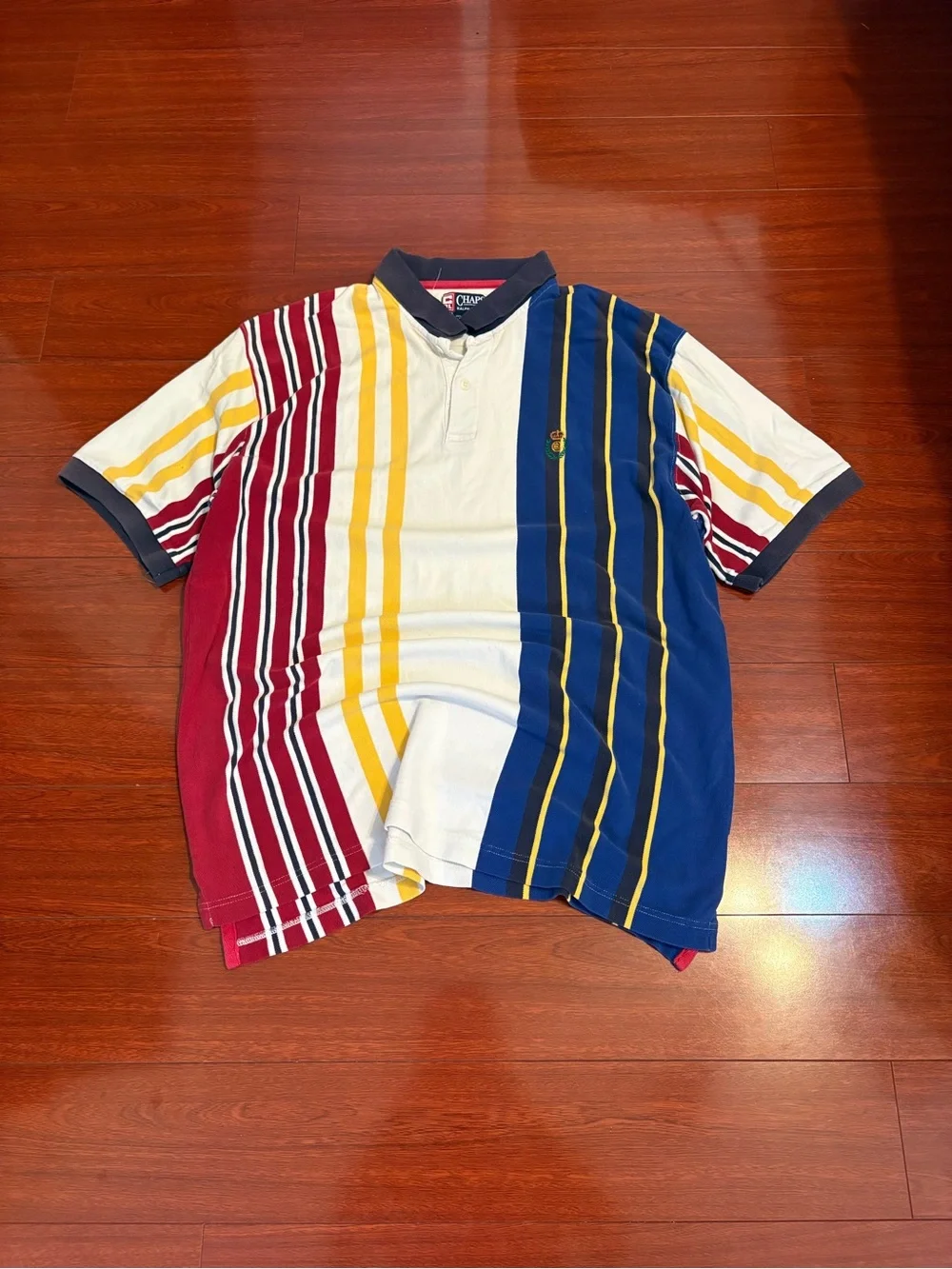 Men’s Vintage Polo Ralph Lauren Color Block Striped Polo Size XXL Red Blue